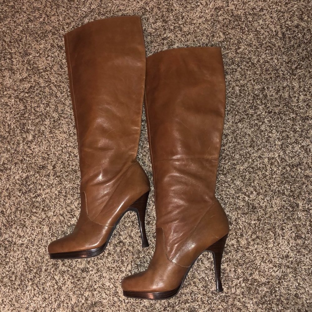 BCBG chestnut colored heeled boots